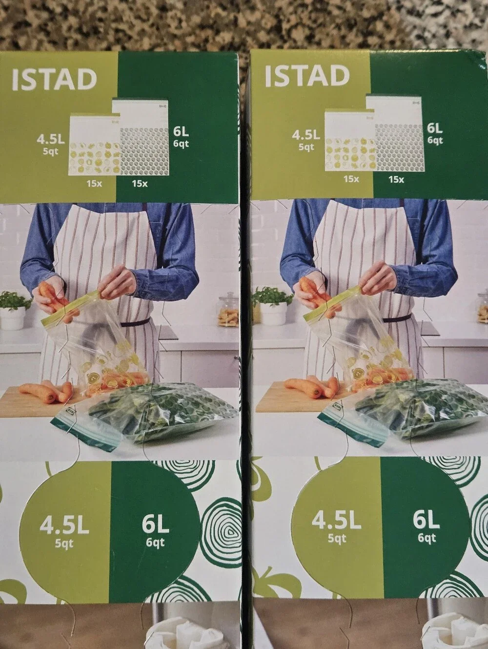 Istad Reusable Food Storage Bags - Green (6L & 4.5L) - 2 Boxes
